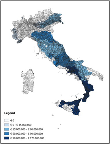 Total funds assigned to the Italian Regions by NSPP